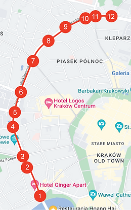 Arterial map of Trzech Wieszczow Avenue, Cracow, Poland