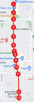 Arterial map of Hawthorne Boulevard, Los-Angeles, USA